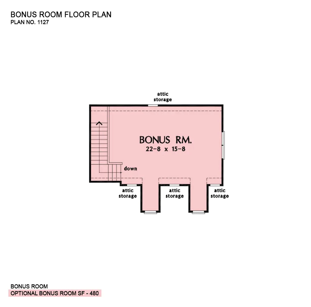 This is the bonus room floor plan image for 4 bedroom house plan 1127 The Robertson