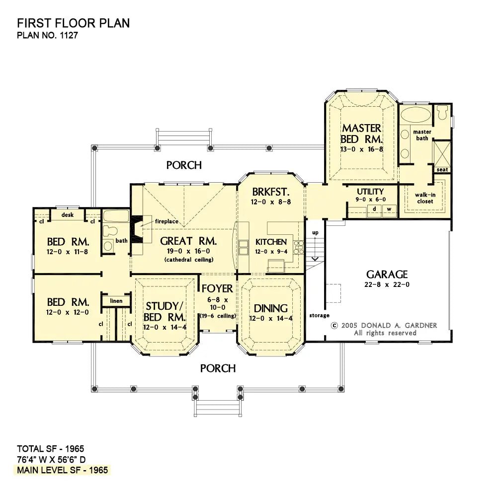 This is the first floor plan image for country house plan 1127 The Robertson