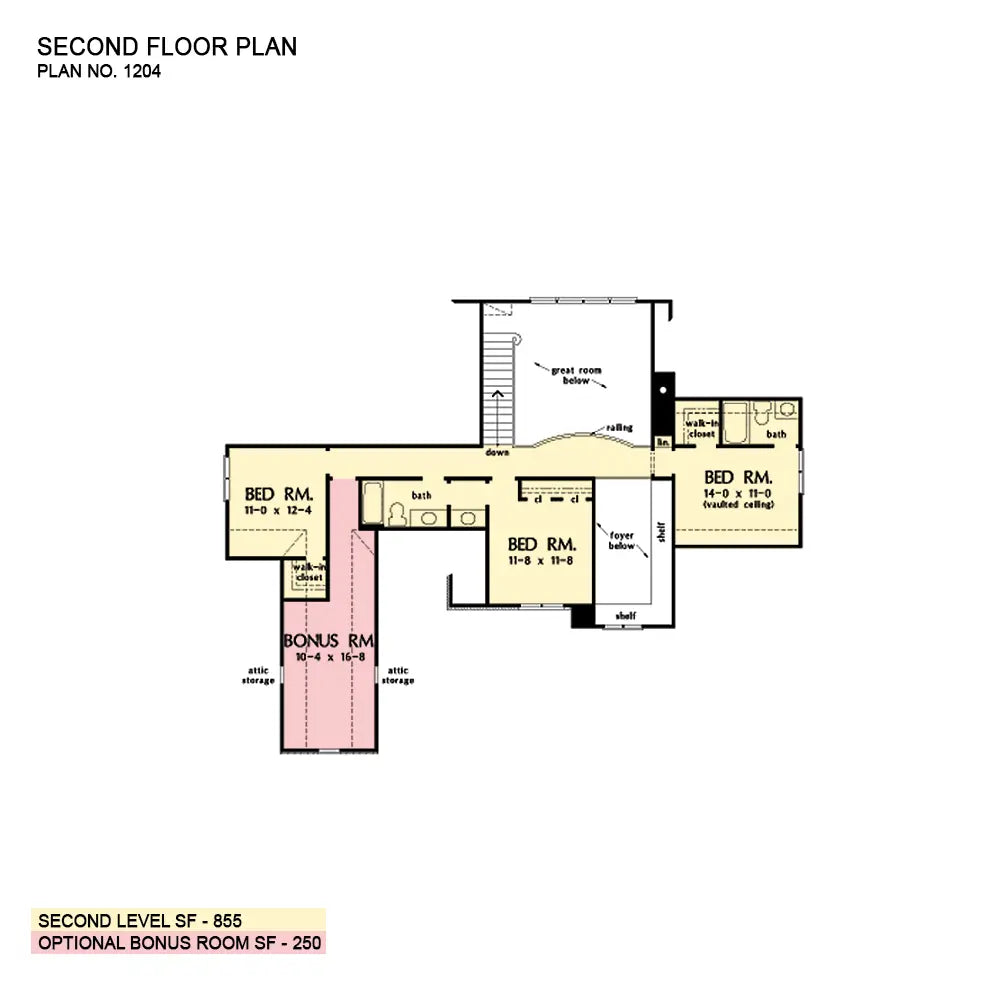 This is the second floor plan image for traditional house plan 1204 The Rochelle