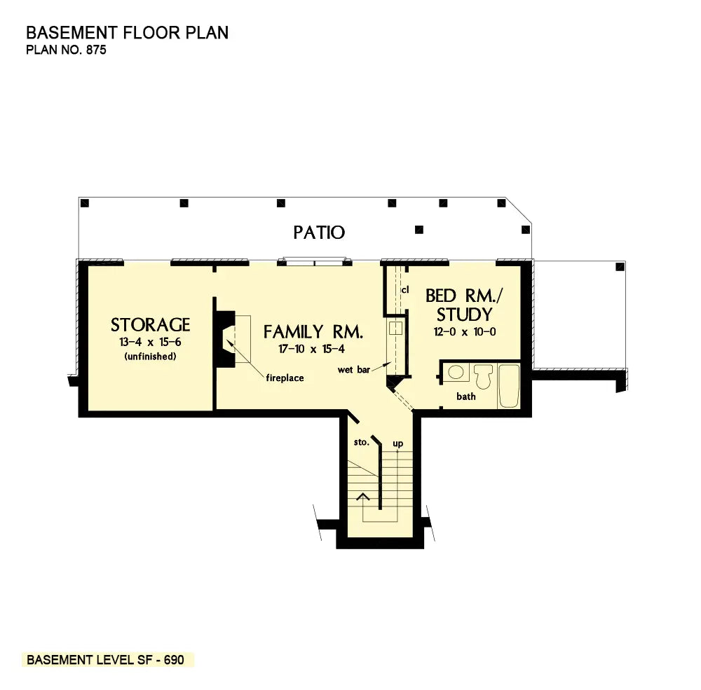 This is the basement floor plan image for walkout basement house plan 875 The Rockledge