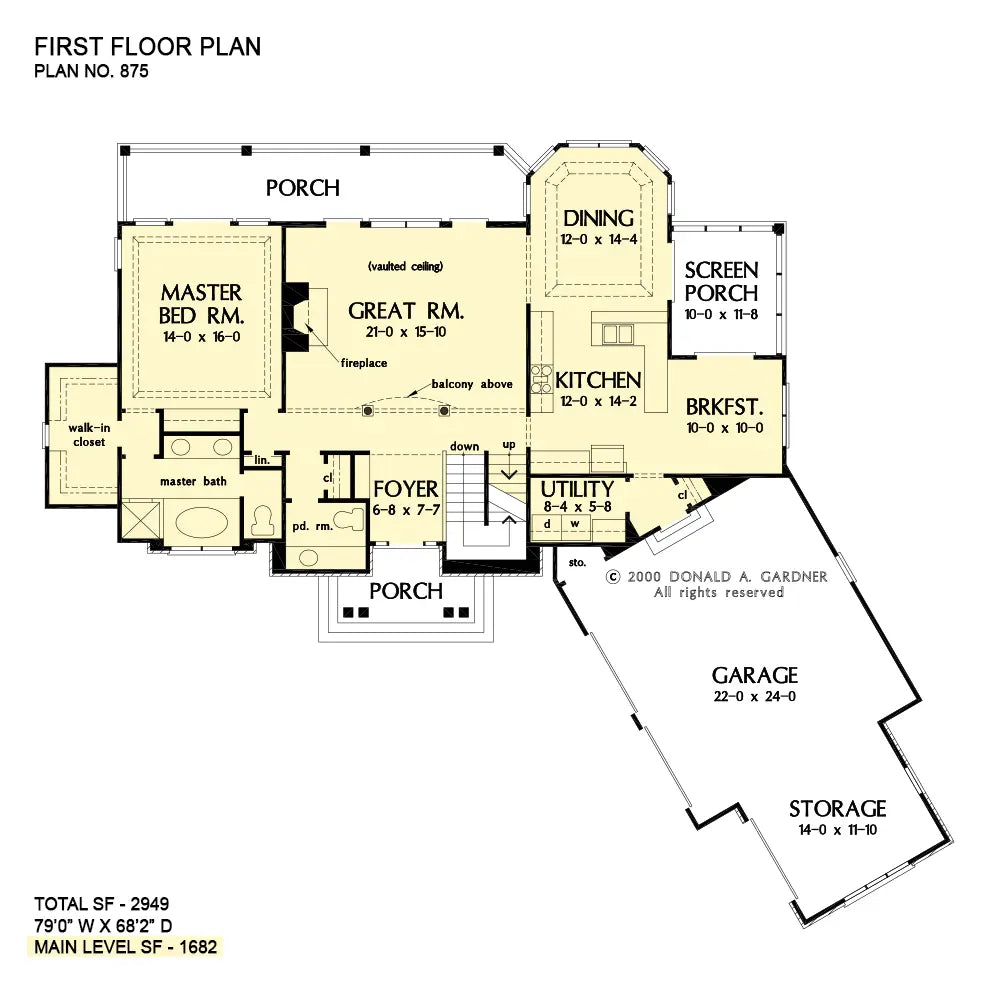 This is the first floor plan image for craftsman house plan 875 The Rockledge