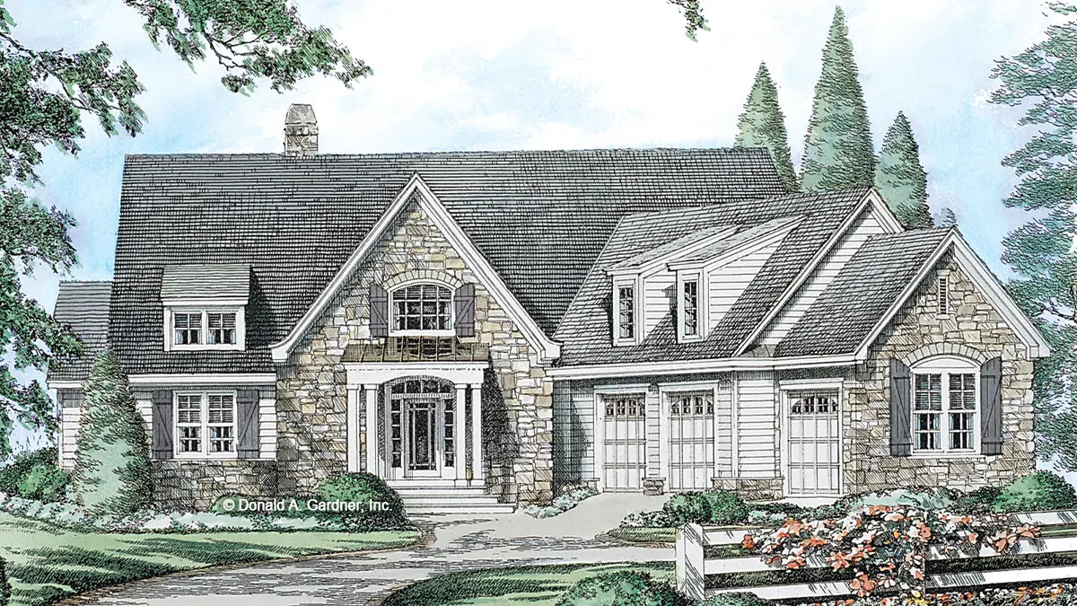 Front view illustration. The Rockledge plan 875.