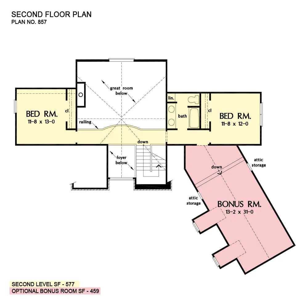 This is the second floor plan image for four bedroom house plan 875 The Rockledge