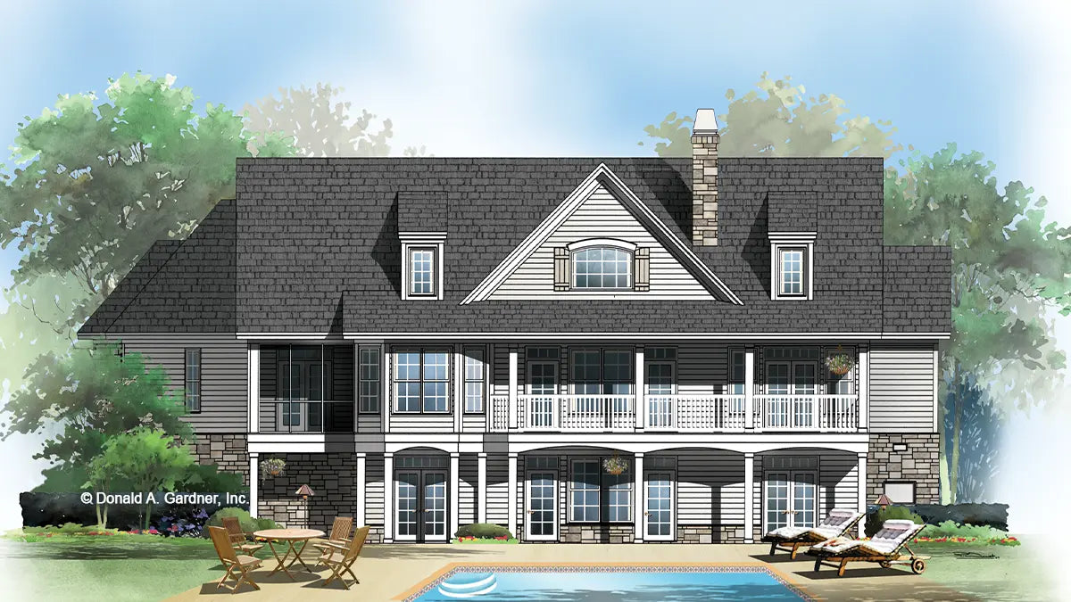 Rear view illustration. The Rockledge plan 875.