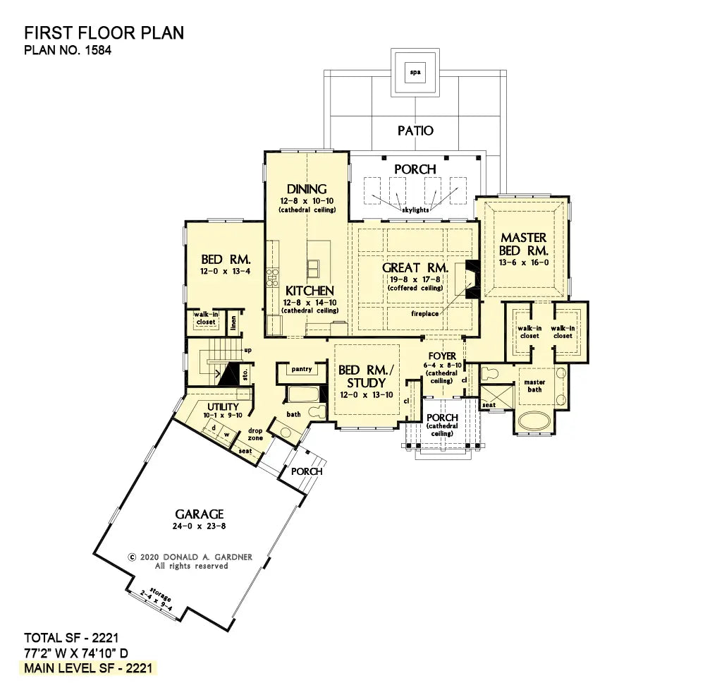 This is the first floor plan image for one story house plan 1584 The Roerig