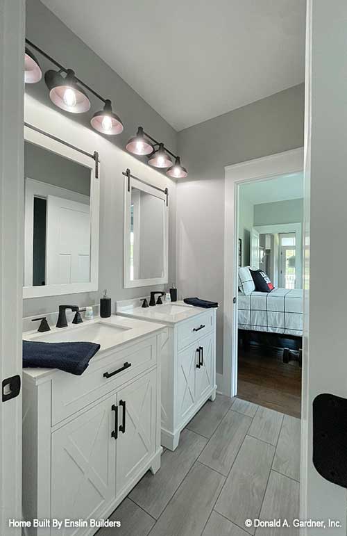 Two separate vanities in the Jack and Jill bathroom. The Rogers plan 1383.