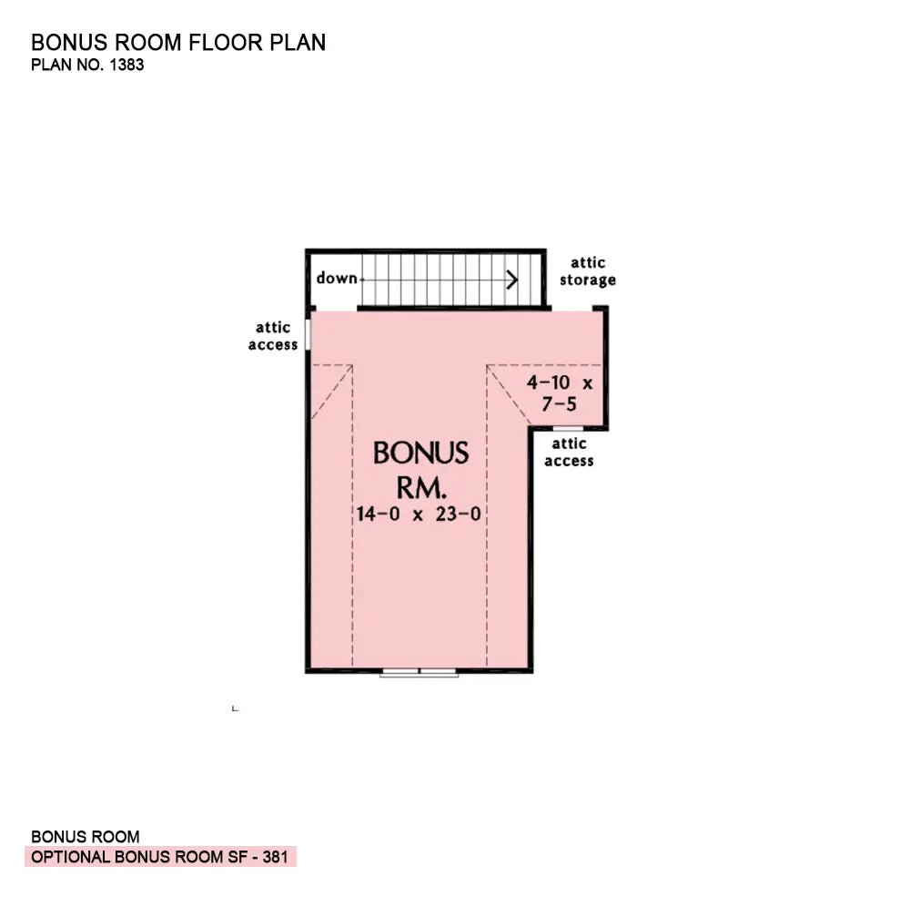 This is the bonus room floor plan image for modern farmhouse house plan 1383 The Rogers