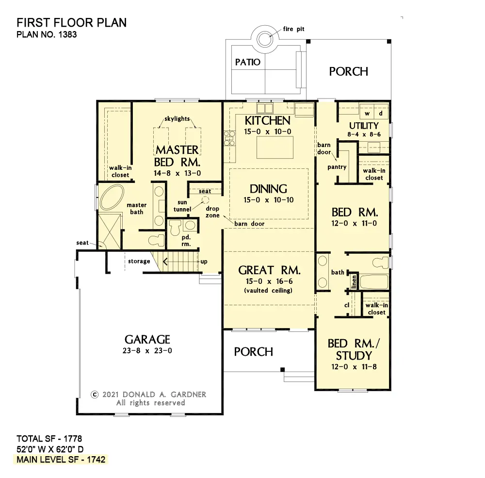 This is the first floor plan image for small house plan 1383 The Rogers