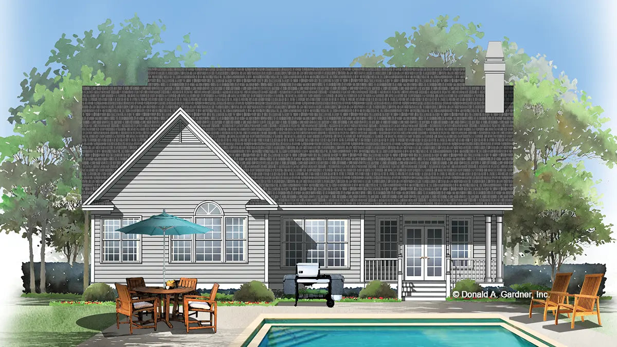 This is an illustration of the rear of family house plan 898 The Romaine