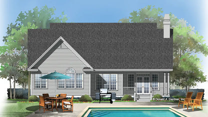 This is an illustration of the rear of family house plan 898 The Romaine