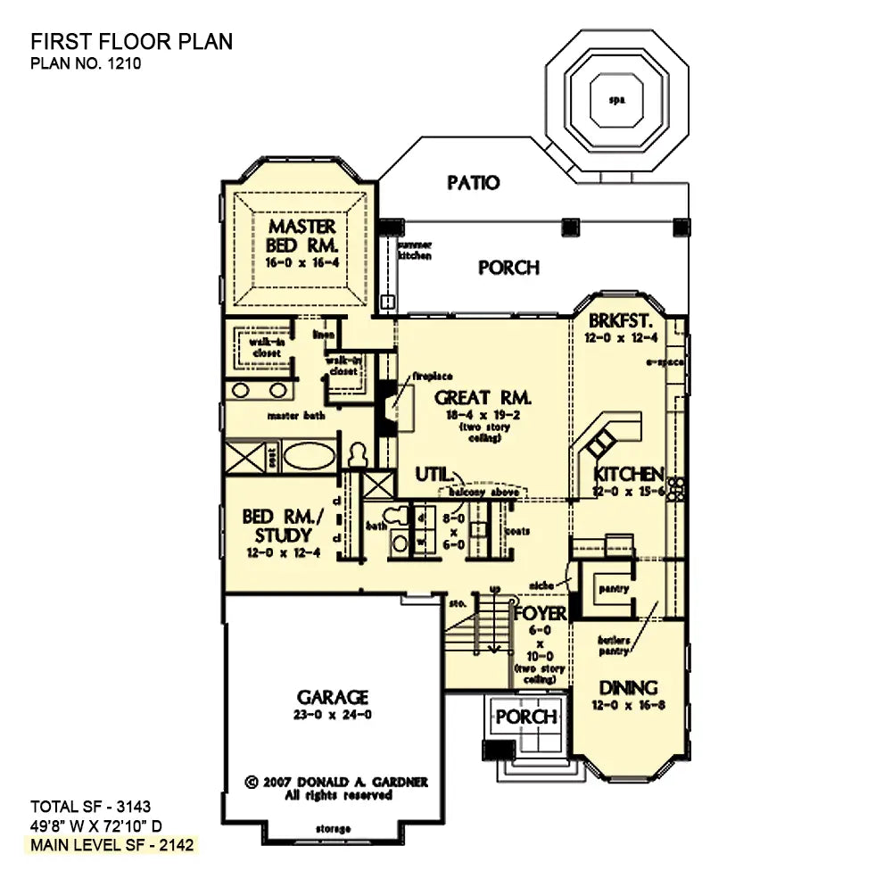 This is the first floor plan image for european house plan 1210 The Rometta