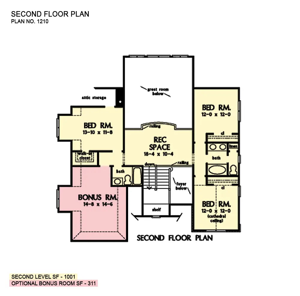 This is the second floor plan image for narrow lot house plan 1210 The Rometta