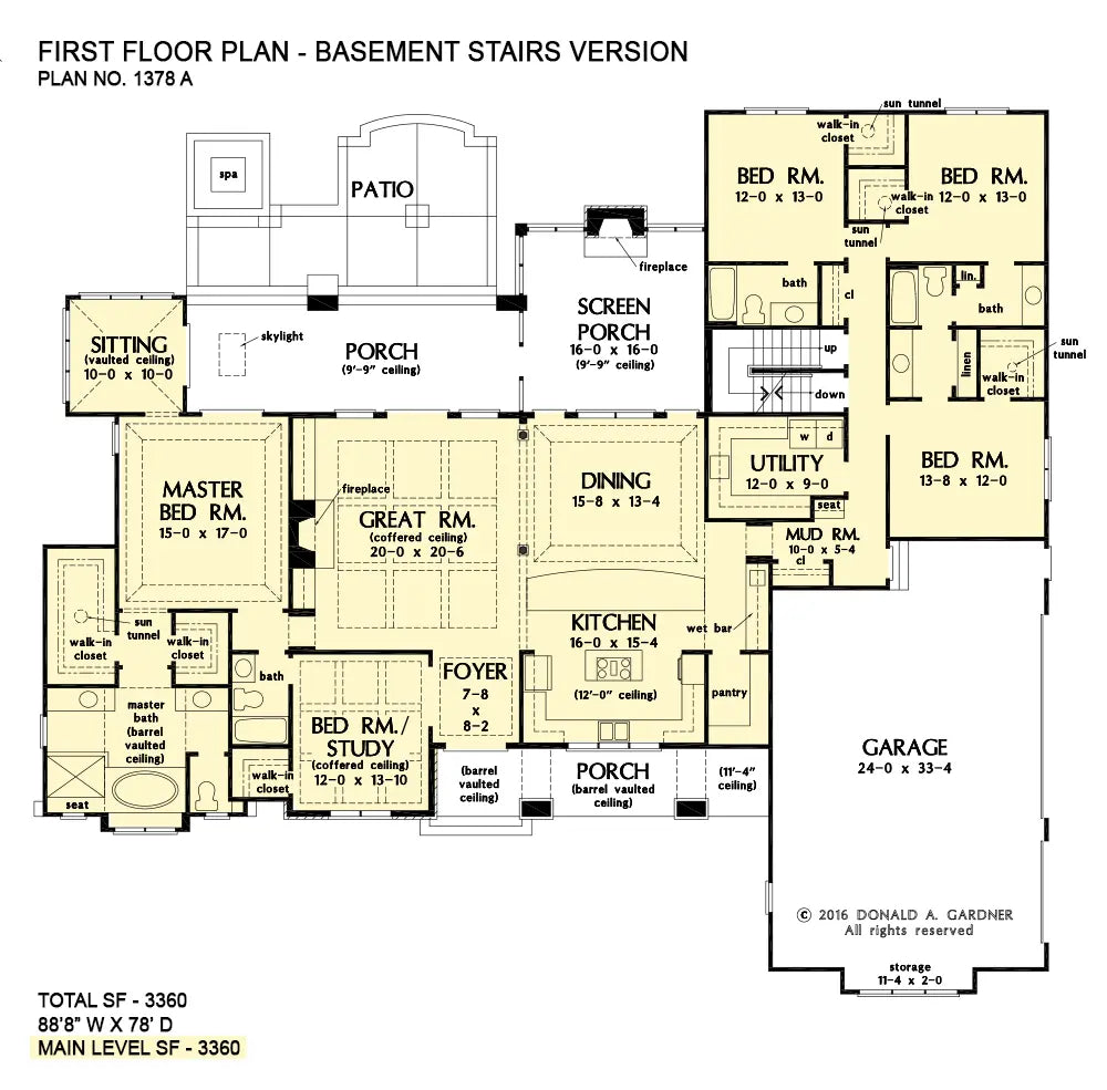 This is the first floor plan image for house plan 1378 The Roseburg if the home is built over a basement