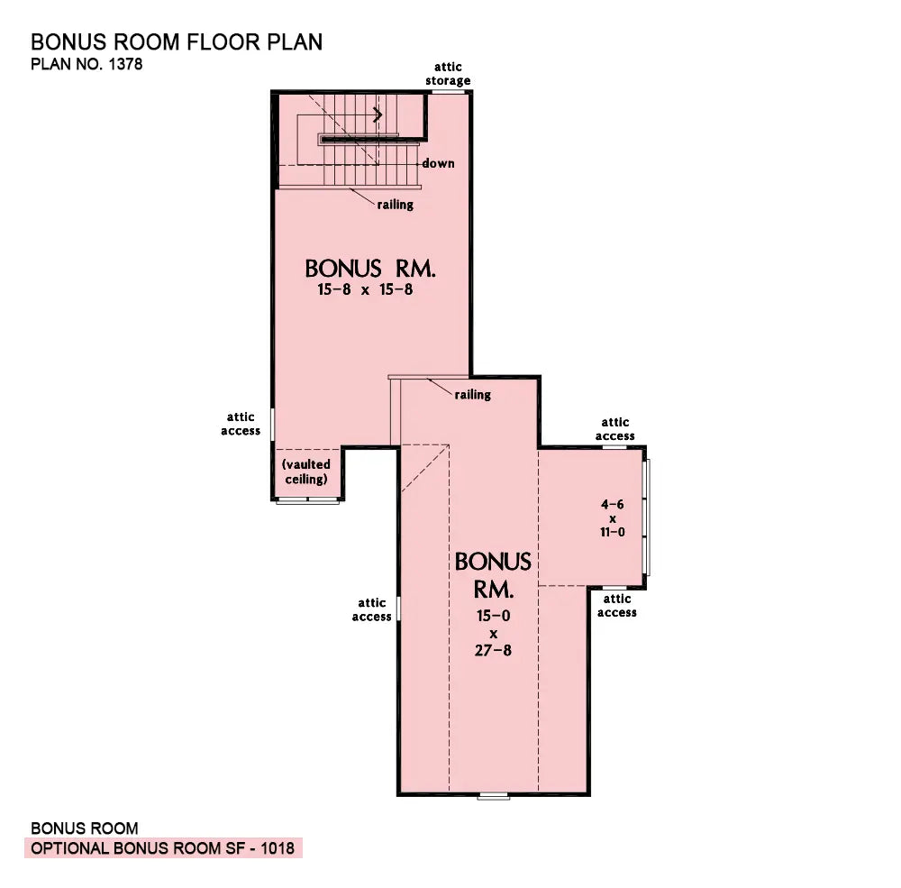 This is the bonus room floor plan image for house plan 1378 The Roseburg