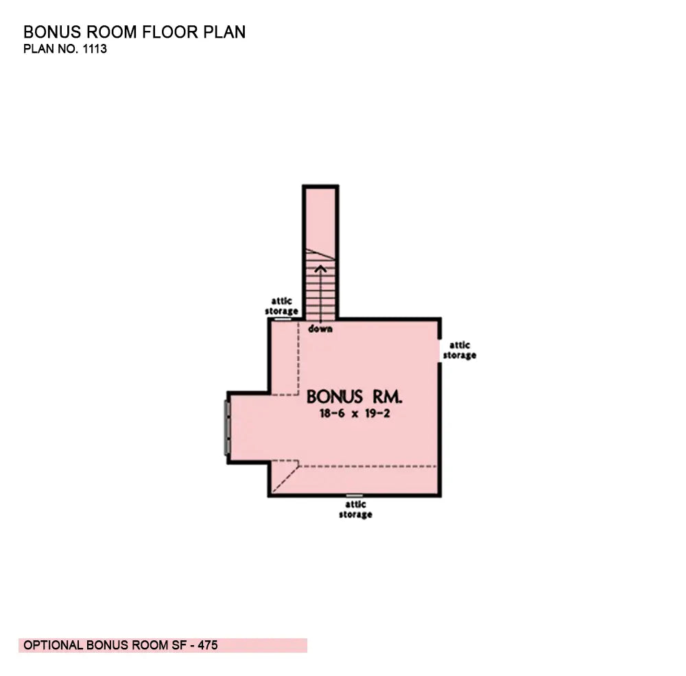 This is the bonus room floor plan image for family house plan 1113 The Rosemary