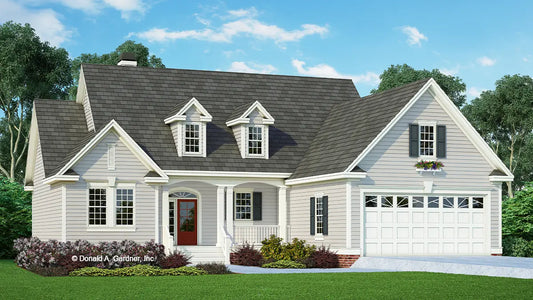 This is an illustration of the front of small house plan 1092 The Rosewood