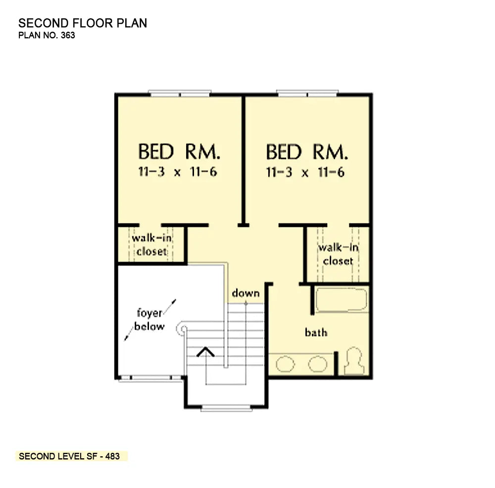 This is the second floor plan image for narrow lot house plan 363 The Ross