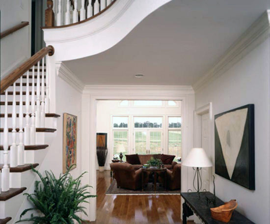 View down the hall to the great room from the foyer. The Rousseau plan 451.