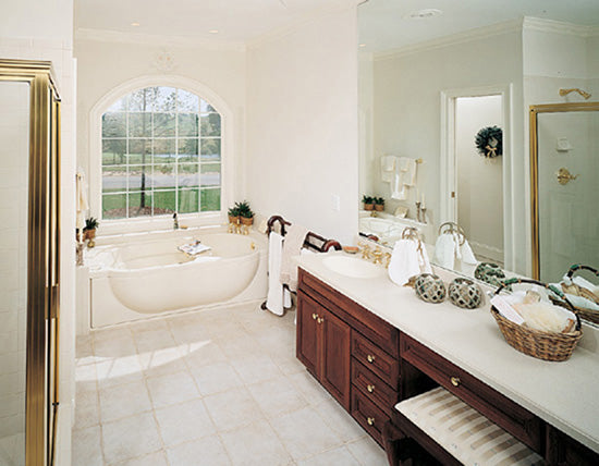 Arched window above the soaking tub. The Rousseau plan 451.