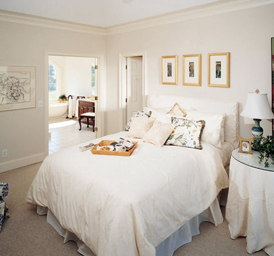 Crown molding along the ceiling in the master bedroom. The Rousseau plan 451.