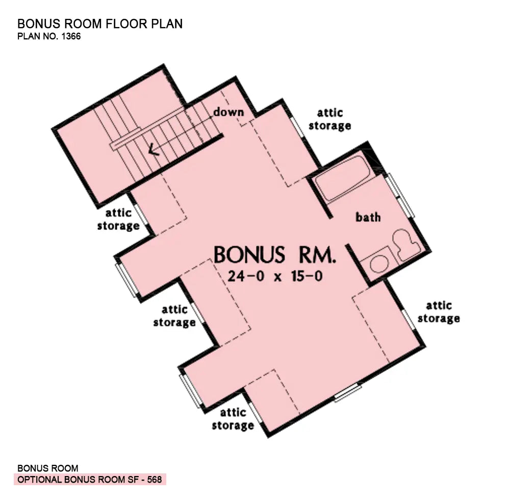 This is the bonus room floor plan image for retirement house plan 1366 The Rowan