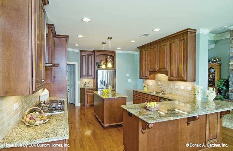 Full view of the kitchen from the counter height bar. The Rowan plan 1366. 