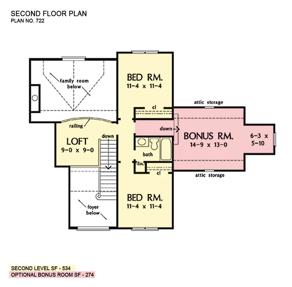 This is the second floor plan image for two story house plan 722 The Roxbury