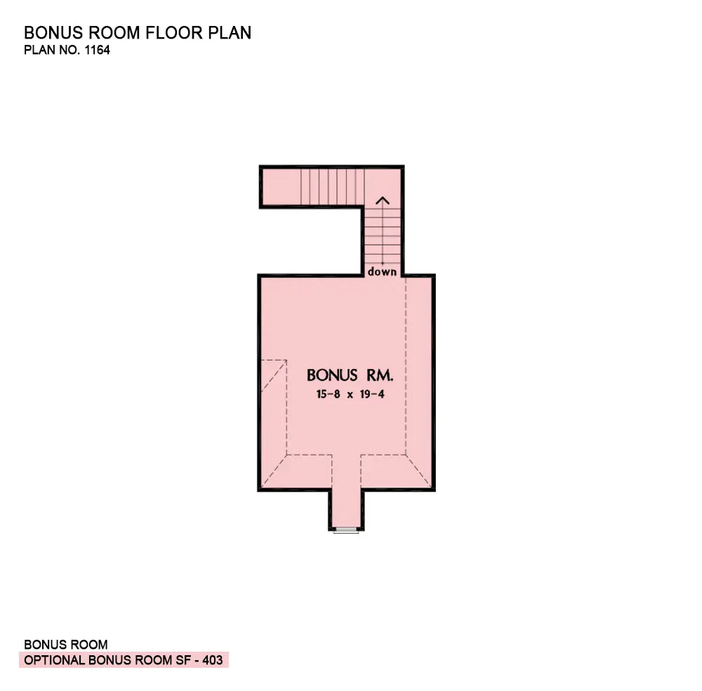 This is the bonus room floor plan image for 3 bedroom house plan 1164 The Runnymeade