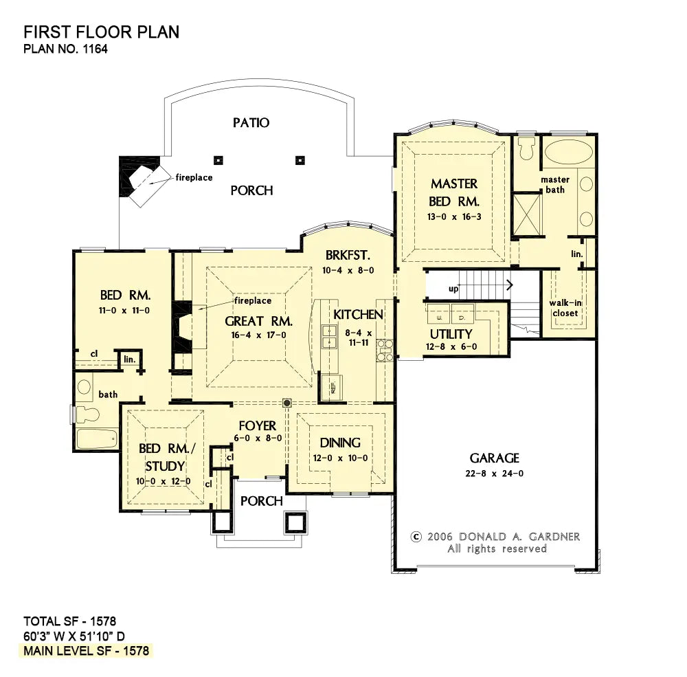 This is the first floor plan image for European house plan 1164 The Runnymeade