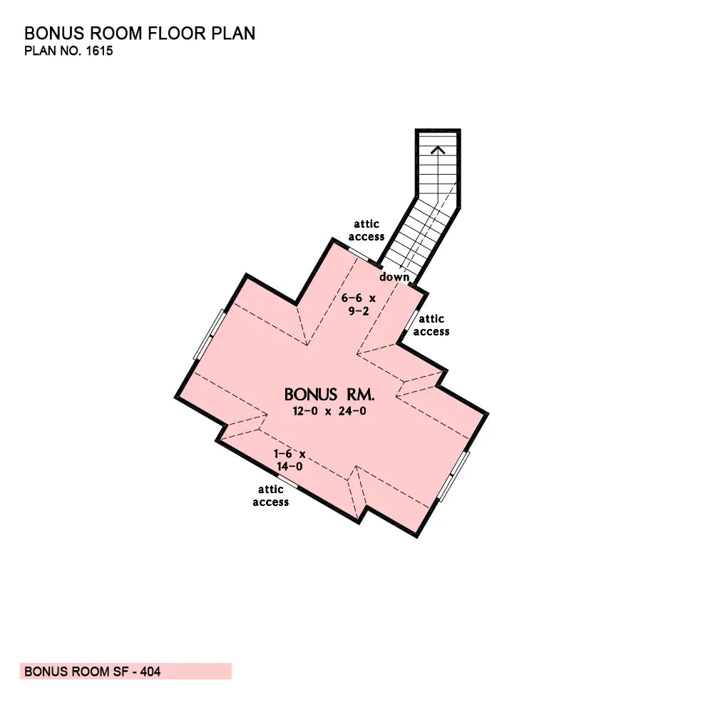 This is the bonus room floor plan image for cottage house plan 1615 The Rupert