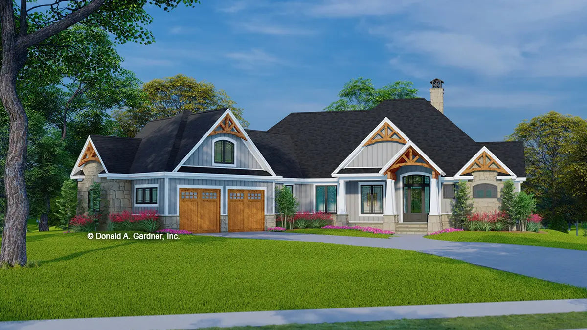 This is an illustration of the front of craftsman house plan 1615 The Rupert