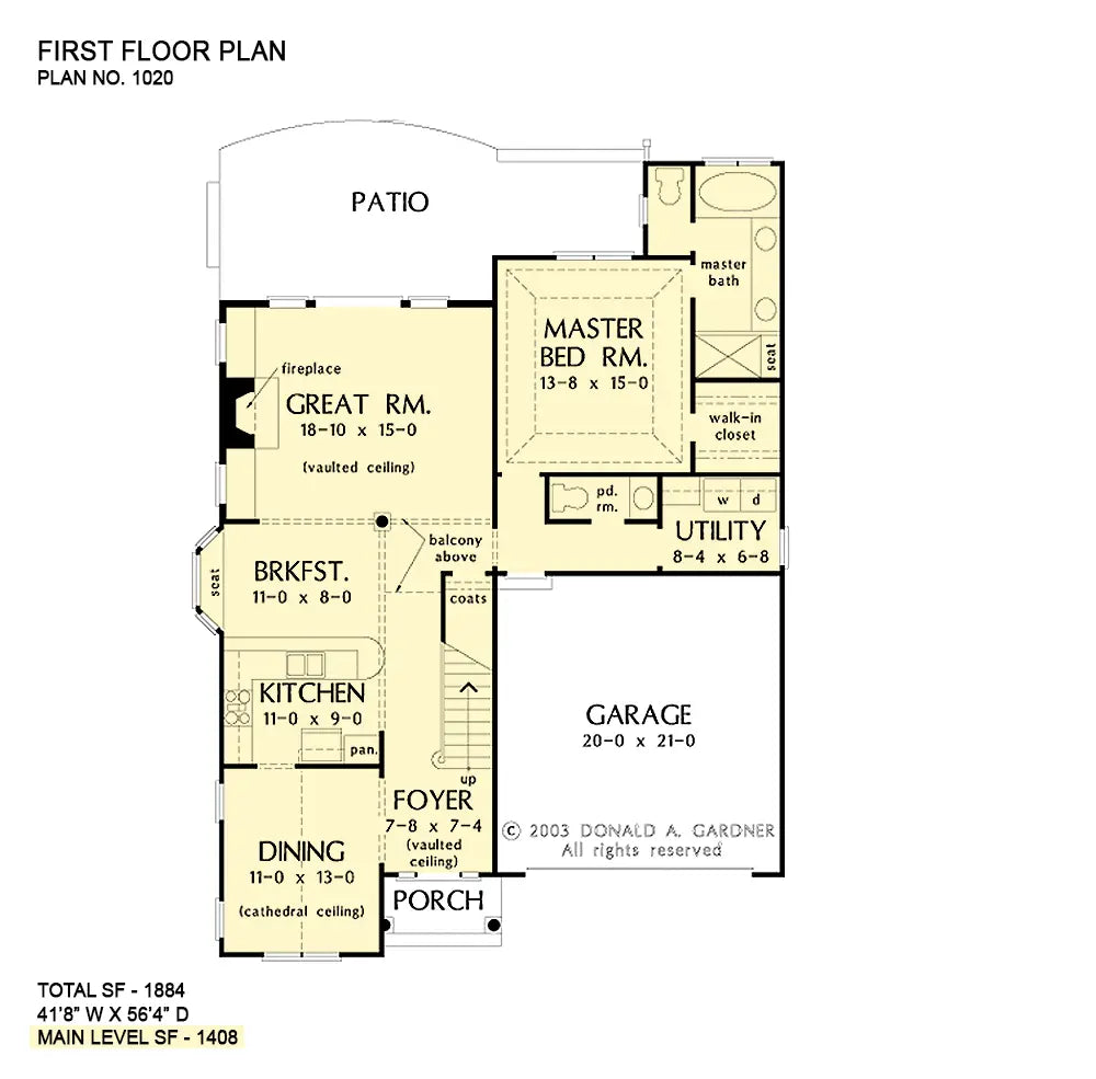 This is the first floor plan image for narrow lot house plan 1020 The Russet