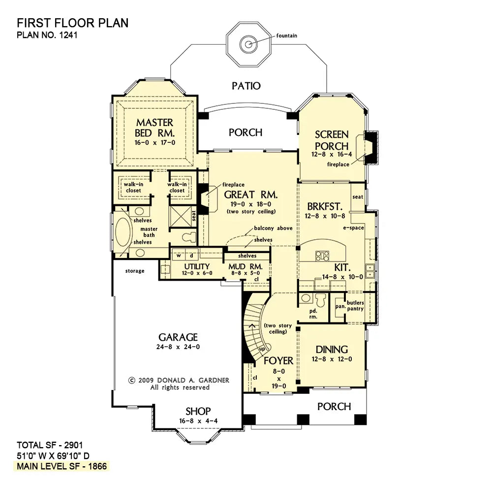 This is the first floor plan image for two story house plan 1241 The Rutherford