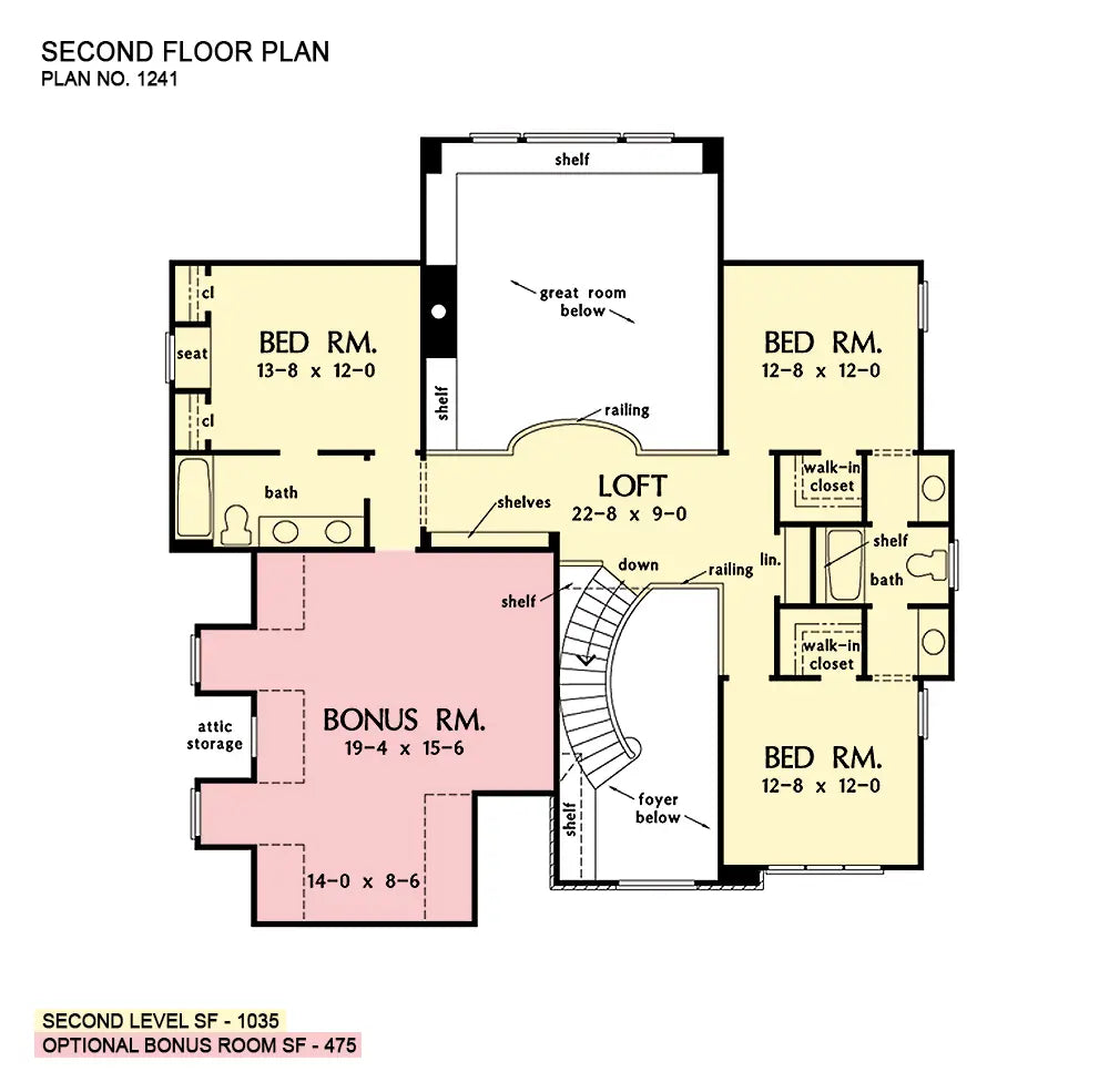 This is the second floor plan image for traditional house plan 1241 The Rutherford