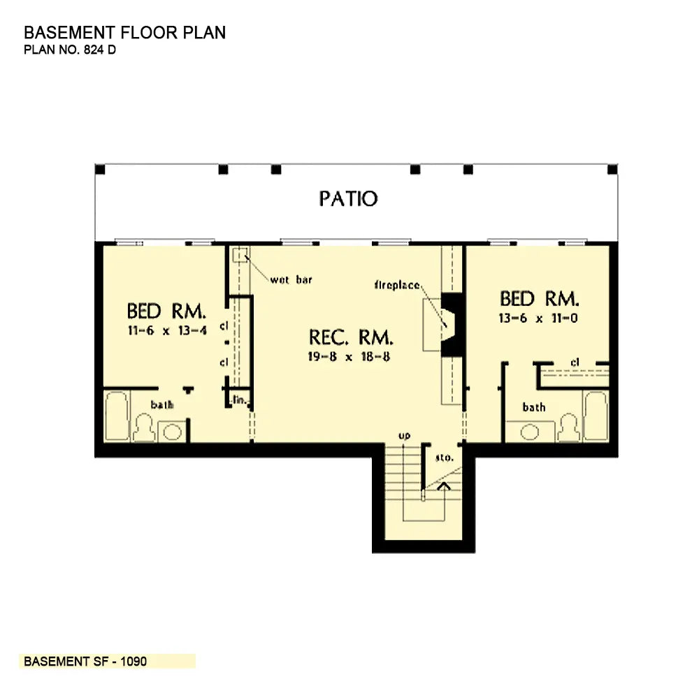 This is the basement floor plan image for walkout basement house plan 824 The Ryecroft