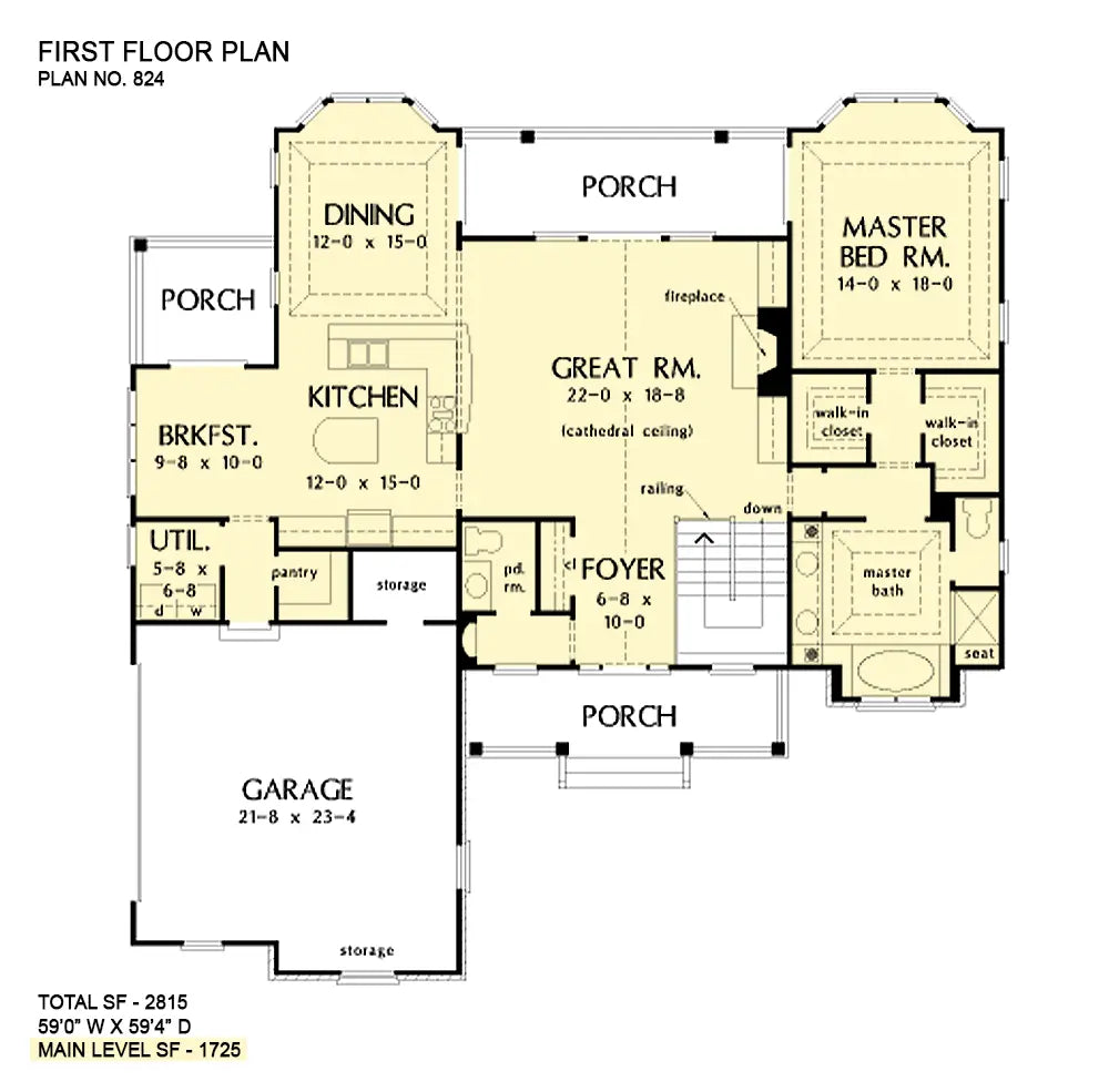 This is the first floor plan image for craftsman house plan 824 The Ryecroft