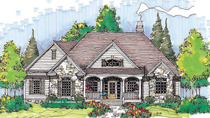 This is an illustration of the front of craftsman house plan 824 The Ryecroft