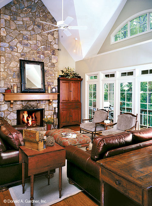 This is a photograph of the great room of mountain house plan 710 The Sable Ridge as built by a customer