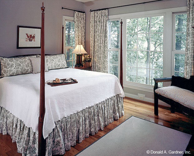 This is a photograph of the master bedroom of mountain house plan 710 The Sable Ridge as built by a customer