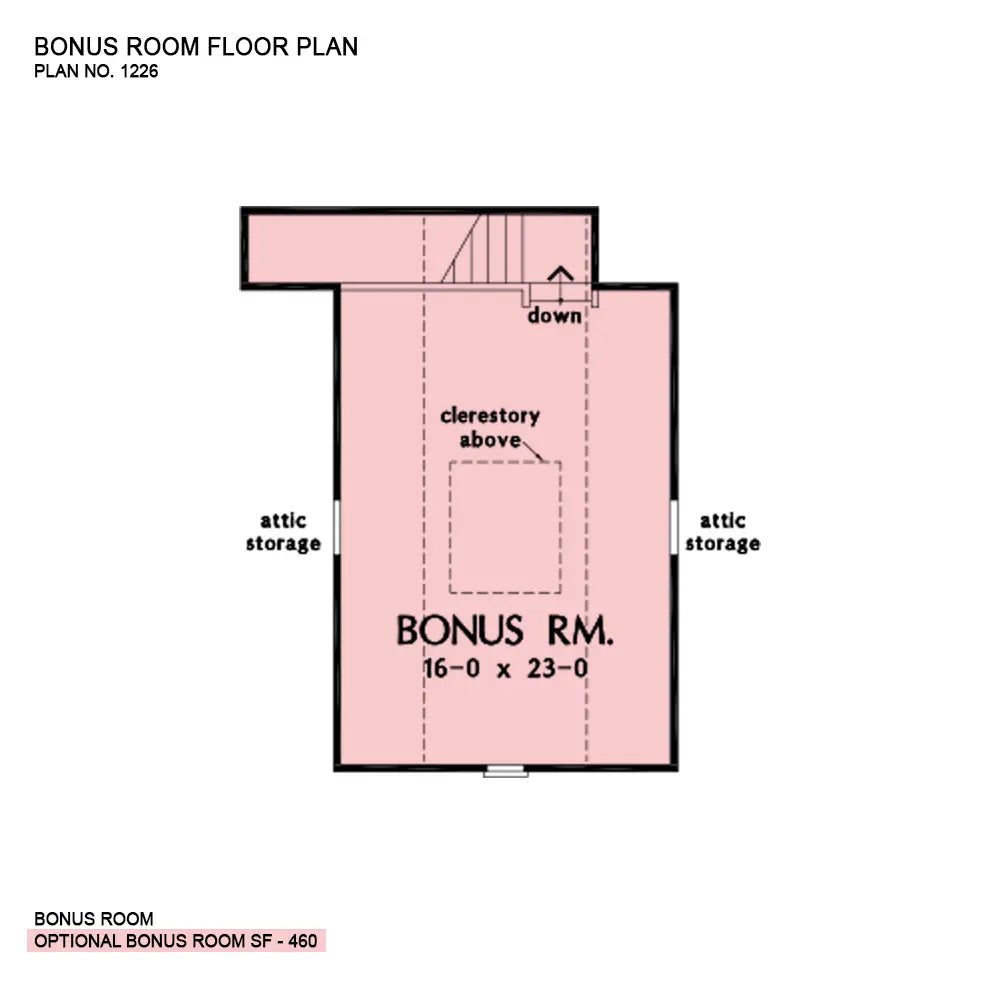 This is the bonus room floor plan image for four bedroom house plan 1226 The Sagecrest