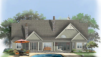 This is an illustration of the rear of ranch house plan 1226 The Sagescrest