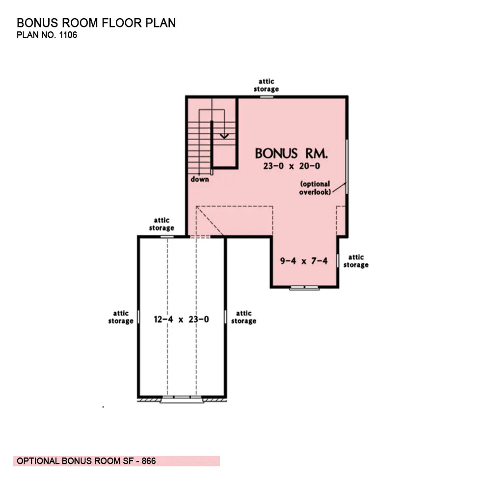 This is the bonus room floor plan image for simple house plan 1106 The Sagemoor