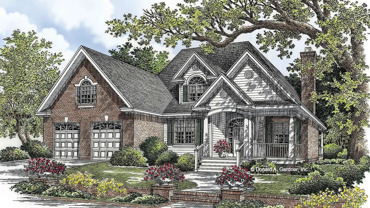 This is an illustration of the front of cottage house plan 1106 The Sagemoor