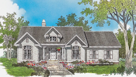 This is an illustration of the front of three bedroom house plan 719 The Sagewood 