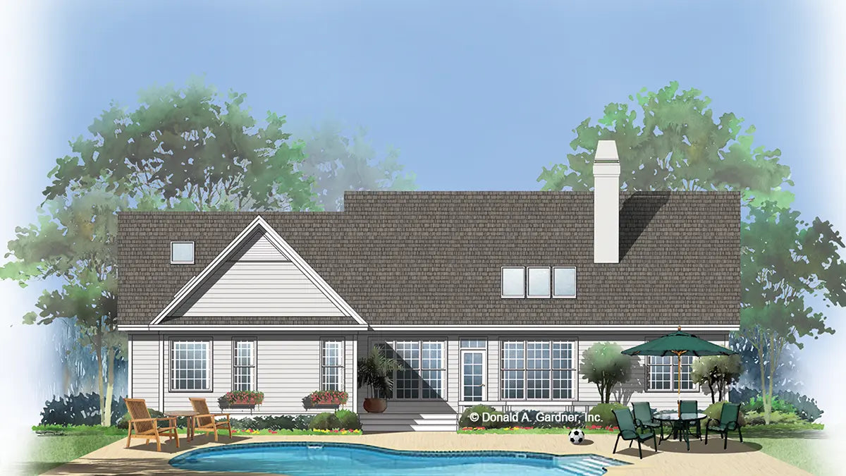 This is an illustration of the rear of country house plan 719 The Sagewood