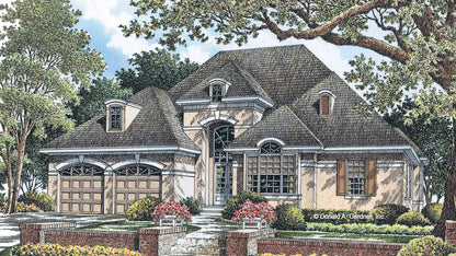 This is an illustration of the front of four bedroom house plan 1081 The Saint Thomas 