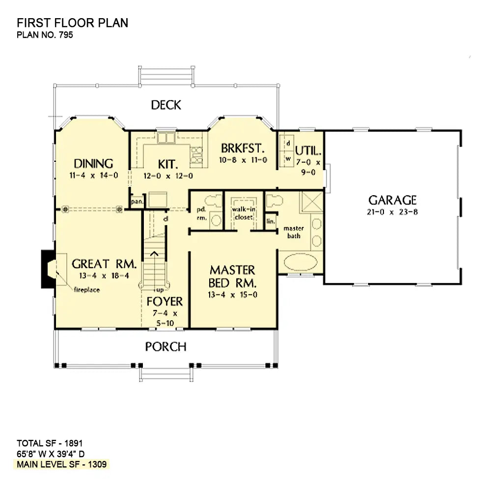 This is the first floor plan image for simple house plan 795 The Saluda