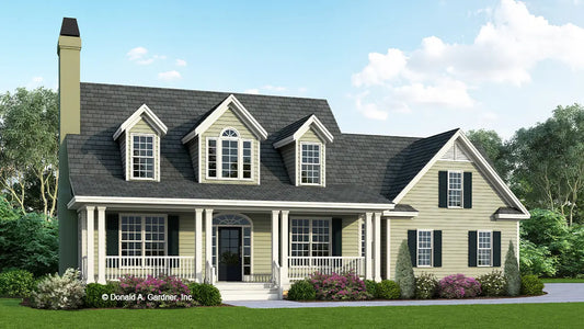 This is an illustration of the front of simple house plan 795 The Saluda