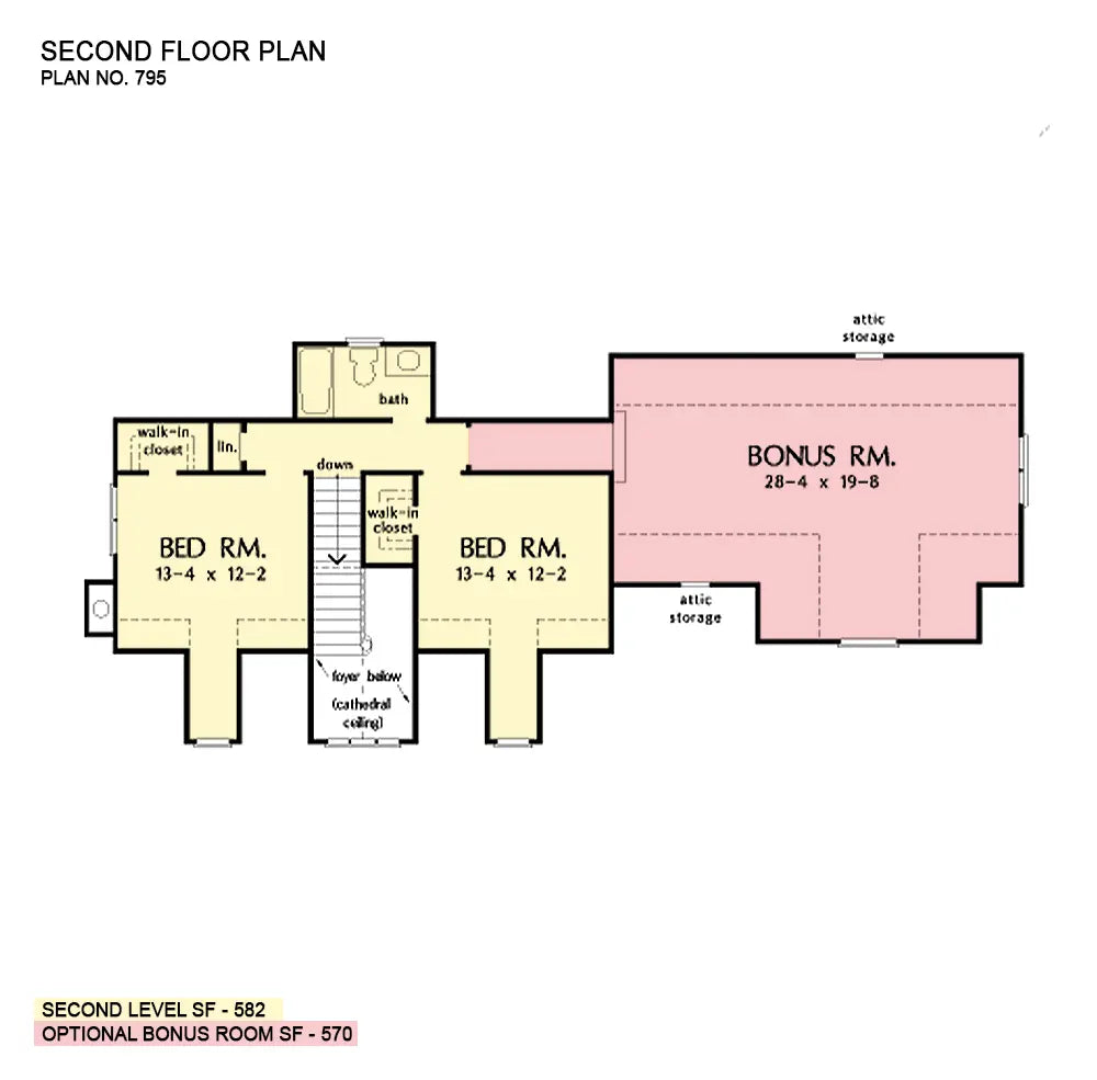 This is the second floor plan image for three bedroom house plan 795 The Saluda