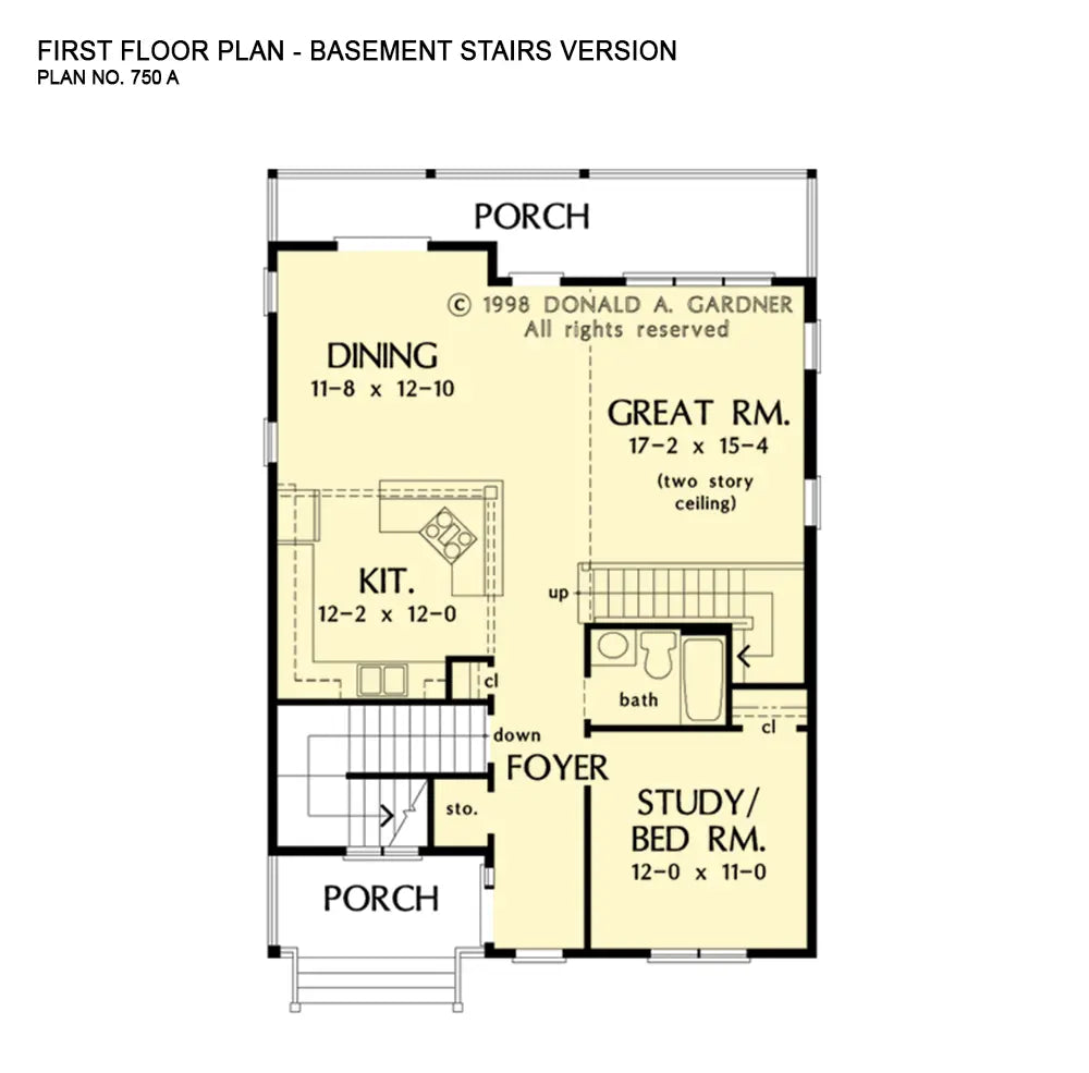 This is the first floor plan image for beach house plan 750 The Sandifer if the home is built over a basement